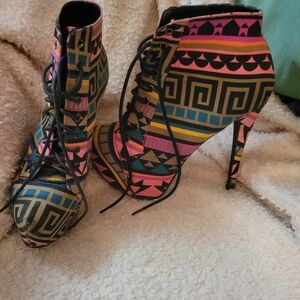 Colorful Geometric Patterned Women's Heels